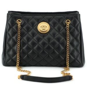 Versace Elegant Quilted Nappa Leather Tote Handbag